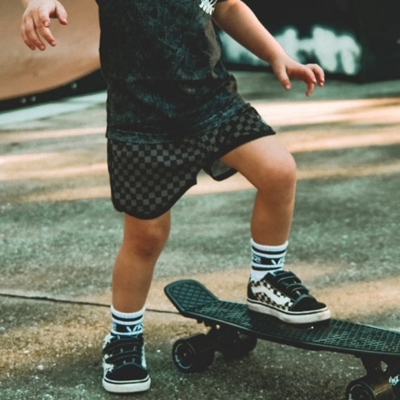 THE LITTLE SURFER DUDE Checkered Black and Gray Swim Shorts - Picture 3 of 3